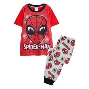 Spider-Man Boys Face Short-Sleeved Long Pyjama Set / Red/Gray